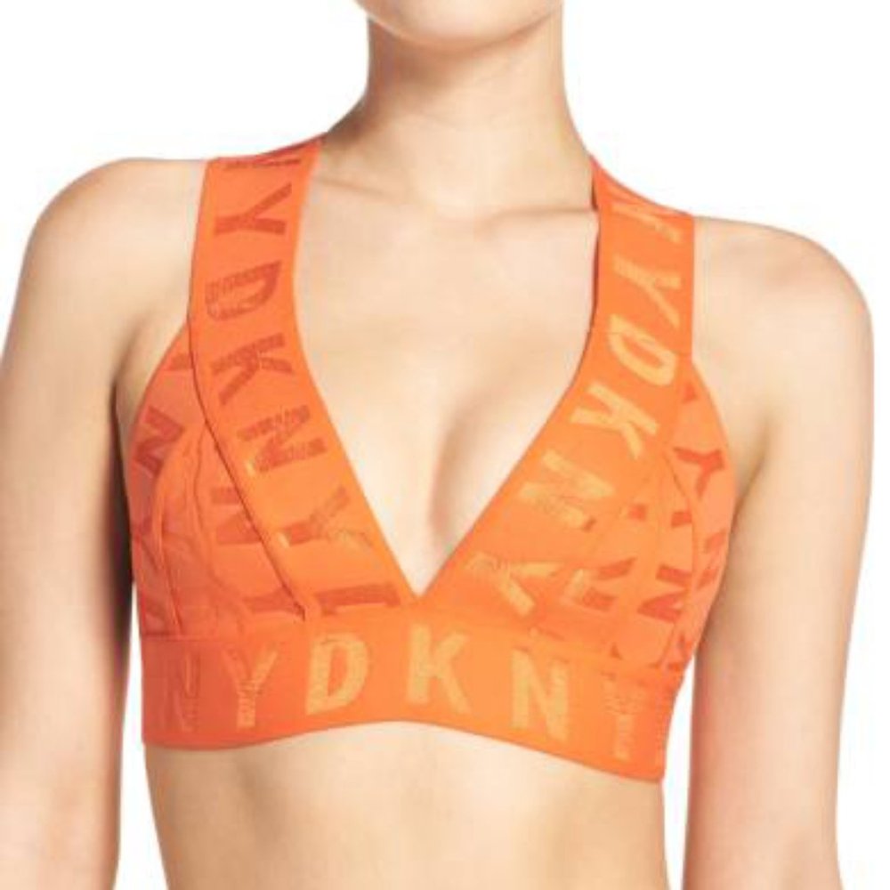 DKNY orange logo print bralette crop top